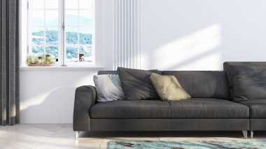 Modern parlak iç. 3D render