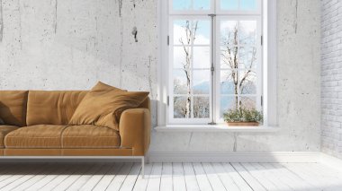 Modern parlak iç. 3D render