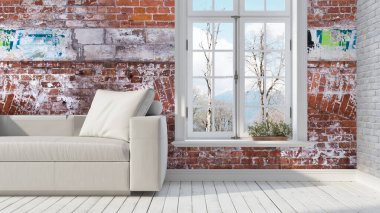 Modern parlak iç. 3D render