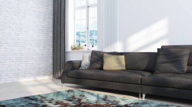 İç mekan İskandinav tarzında. 3d oluşturma