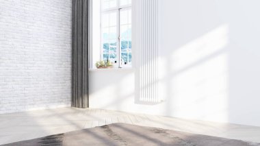 İç mekan İskandinav tarzında. 3d oluşturma