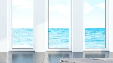 İçi boş minimalist oturma odası. 3d oluşturma