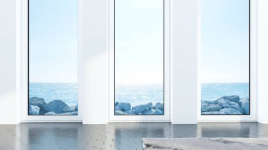 İçi boş minimalist oturma odası. 3d oluşturma