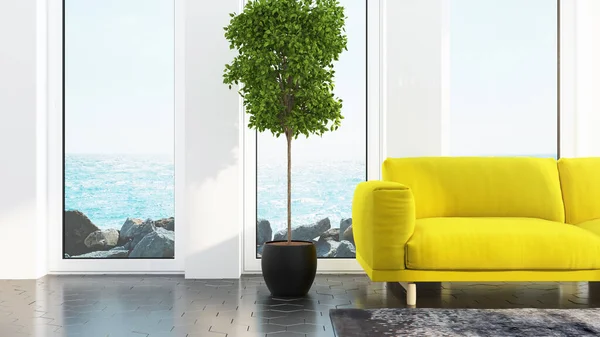 Modern Design living room interior with sea view. 3D рендеринг — стоковое фото