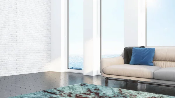 Modern design woonkamer interieur met prachtig uitzicht. 3d destructie — Stockfoto