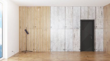 Modern tasarım oturma odası. Güzel manzarası var. 3d oluşturma