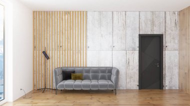 Modern tasarım oturma odası. Güzel manzarası var. 3d oluşturma