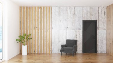 Modern tasarım oturma odası. Güzel manzarası var. 3d oluşturma