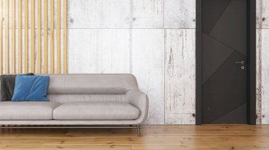 Modern tasarım oturma odası. Güzel manzarası var. 3d oluşturma