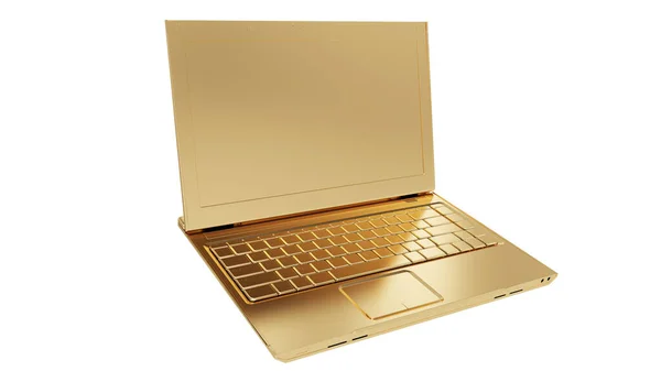 Hovering gouden laptop met populair ontwerp, geïsoleerd op een witte achtergrond. 3d destructie — Stockfoto