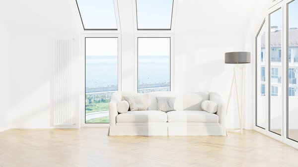 Modern design living room interior with beautiful view. 3D рендеринг
