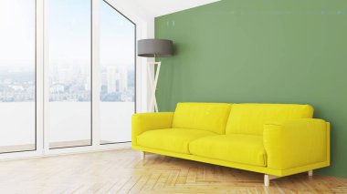 Modern tasarım oturma odası. Güzel manzarası var. 3d oluşturma