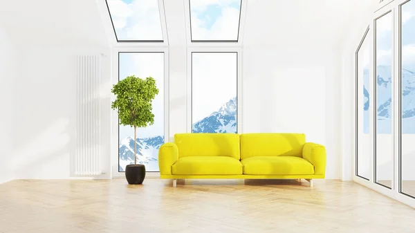 Modernes Design Wohnzimmer Interieur mit schöner Aussicht. 3D-Darstellung — Stockfoto