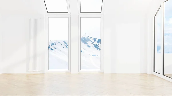 Modernes Design Wohnzimmer Interieur mit schöner Aussicht. 3D-Darstellung — Stockfoto