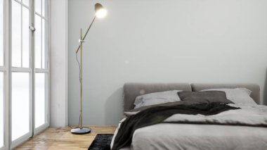 Modern tasarım oturma odası. Güzel manzarası var. 3d oluşturma