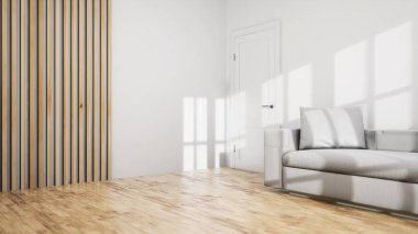 Modern tasarım oturma odası. Güzel manzarası var. 3d oluşturma