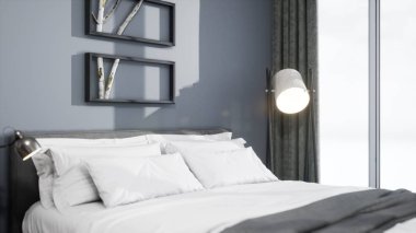 Modern tasarım oturma odası. Güzel manzarası var. 3d oluşturma