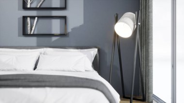 Modern tasarım oturma odası. Güzel manzarası var. 3d oluşturma