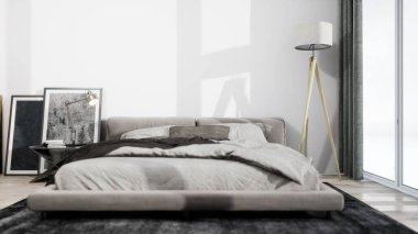 Modern tasarım oturma odası. Güzel manzarası var. 3d oluşturma