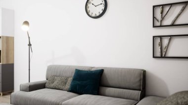 Modern tasarım oturma odası. Güzel manzarası var. 3d oluşturma