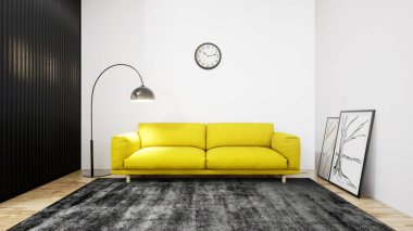 Modern tasarım oturma odası. Güzel manzarası var. 3d oluşturma