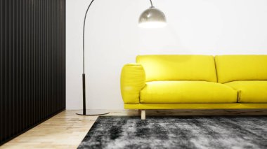 Modern tasarım oturma odası. Güzel manzarası var. 3d oluşturma