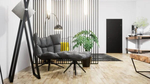 Modern design living room interior with beautiful view. 3D рендеринг — стоковое фото