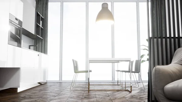 Design moderno soggiorno interno con bella vista. Rendering 3D — Foto Stock