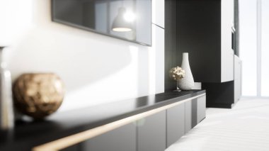 Modern tasarım oturma odası İskandinav tarzında. 3d oluşturma