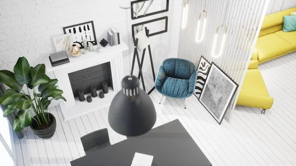 Modern design woonkamer interieur in Scandinavische stijl. 3d destructie — Stockfoto