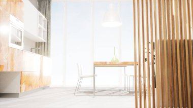 Modern tasarım oturma odası İskandinav tarzında. 3d oluşturma