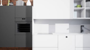 Modern tasarım oturma odası İskandinav tarzında. 3d oluşturma