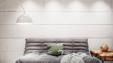 Modern tasarım oturma odası İskandinav tarzında. 3d oluşturma