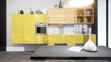 Modern tasarım oturma odası İskandinav tarzında. 3d oluşturma