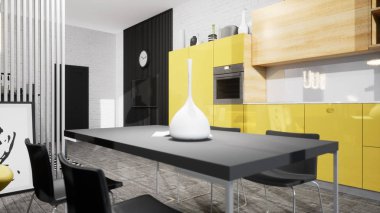 Modern tasarım oturma odası İskandinav tarzında. 3d oluşturma