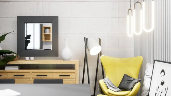 Design moderne intérieur du salon dans un style scandinave. rendu 3D — Photo