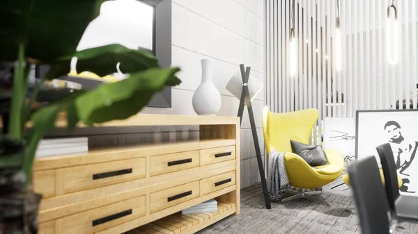Design moderno sala de estar interior em estilo escandinavo. Renderização 3D — Fotografia de Stock