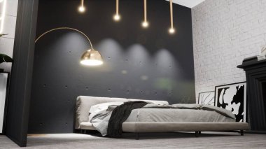 Modern tasarım oturma odası İskandinav tarzında. 3d oluşturma