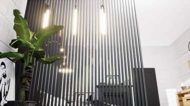 Modern tasarım oturma odası İskandinav tarzında. 3d oluşturma