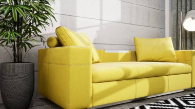 Modern tasarım oturma odası İskandinav tarzında. 3d oluşturma