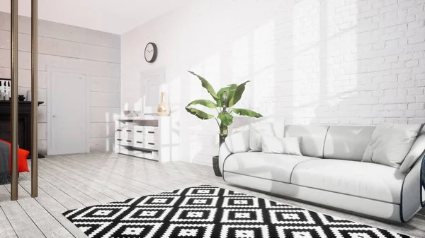 Modern design woonkamer interieur in Scandinavische stijl. 3d destructie — Stockfoto