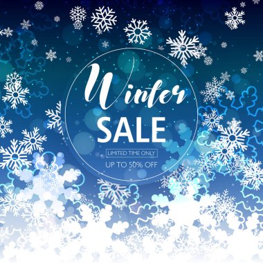 Beyaz arka planda mavi ve gri kar taneleri olan iki renkli yeni yıl ve Noel kartı. Vektör illüstrasyonu