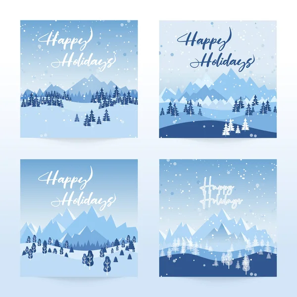 白い背景に青とグレーの2色の雪片からの新年とクリスマスカード ベクターイラスト — ストックベクタ
