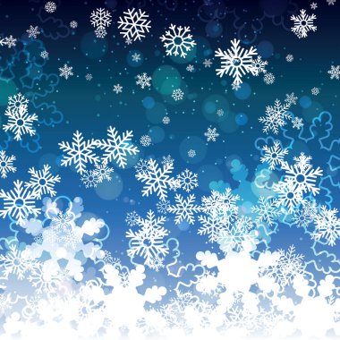Beyaz arka planda mavi ve gri kar taneleri olan iki renkli yeni yıl ve Noel kartı. Vektör illüstrasyonu