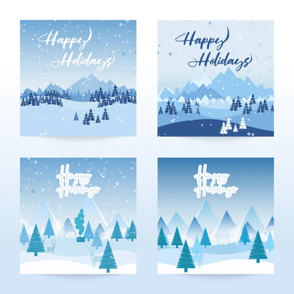 New Year Christmas Card Two Color Snowflakes Blue Gray White — Stock Vector