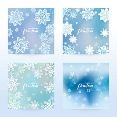 New Year and Christmas card with snowflakes of blue and gray