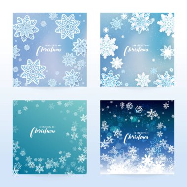 New Year and Christmas card with snowflakes of blue and gray