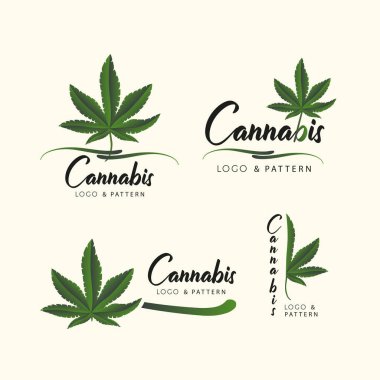 Marihuana, kenevir ikonları. Tıbbi marihuana ikonu seti. Uyuşturucu. 