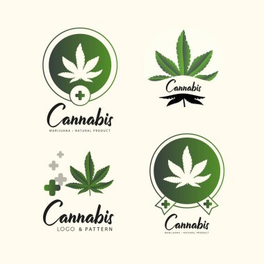 Marihuana, kenevir ikonları. Tıbbi marihuana ikonu seti. Uyuşturucu. 