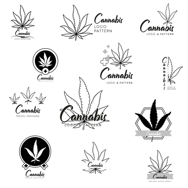 Marijuana, ícones de Cannabis. Conjunto de ícones de marijuana medicinal. Droga —  Vetores de Stock